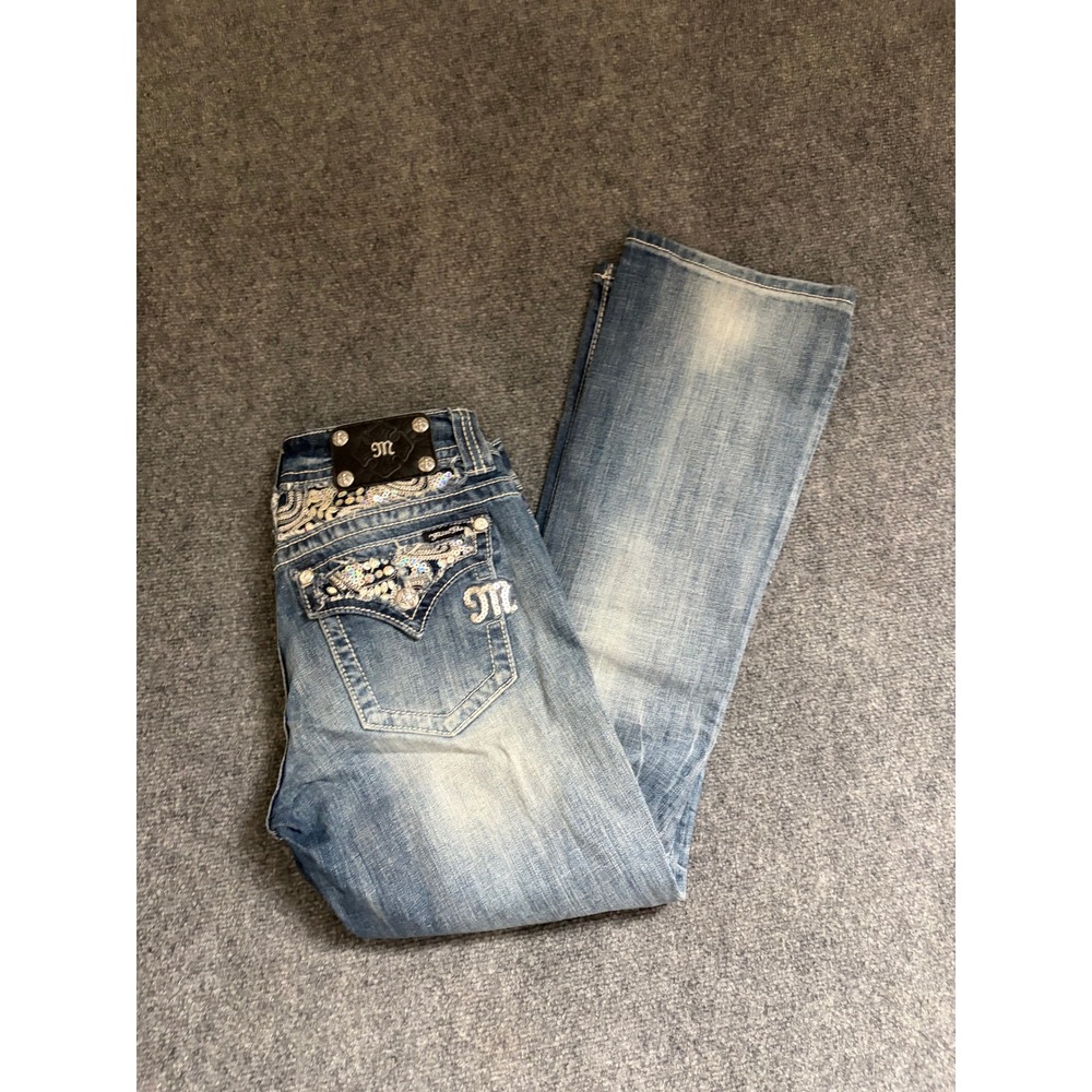 Miss Me Easy Boot Jeans JES758E2R Medium Wash Embroidered Sequin Size 28